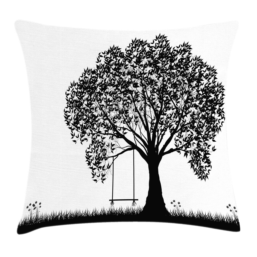 3702 Tree Throw Pillow Cushion Cover, Tree Silhouette with Swing